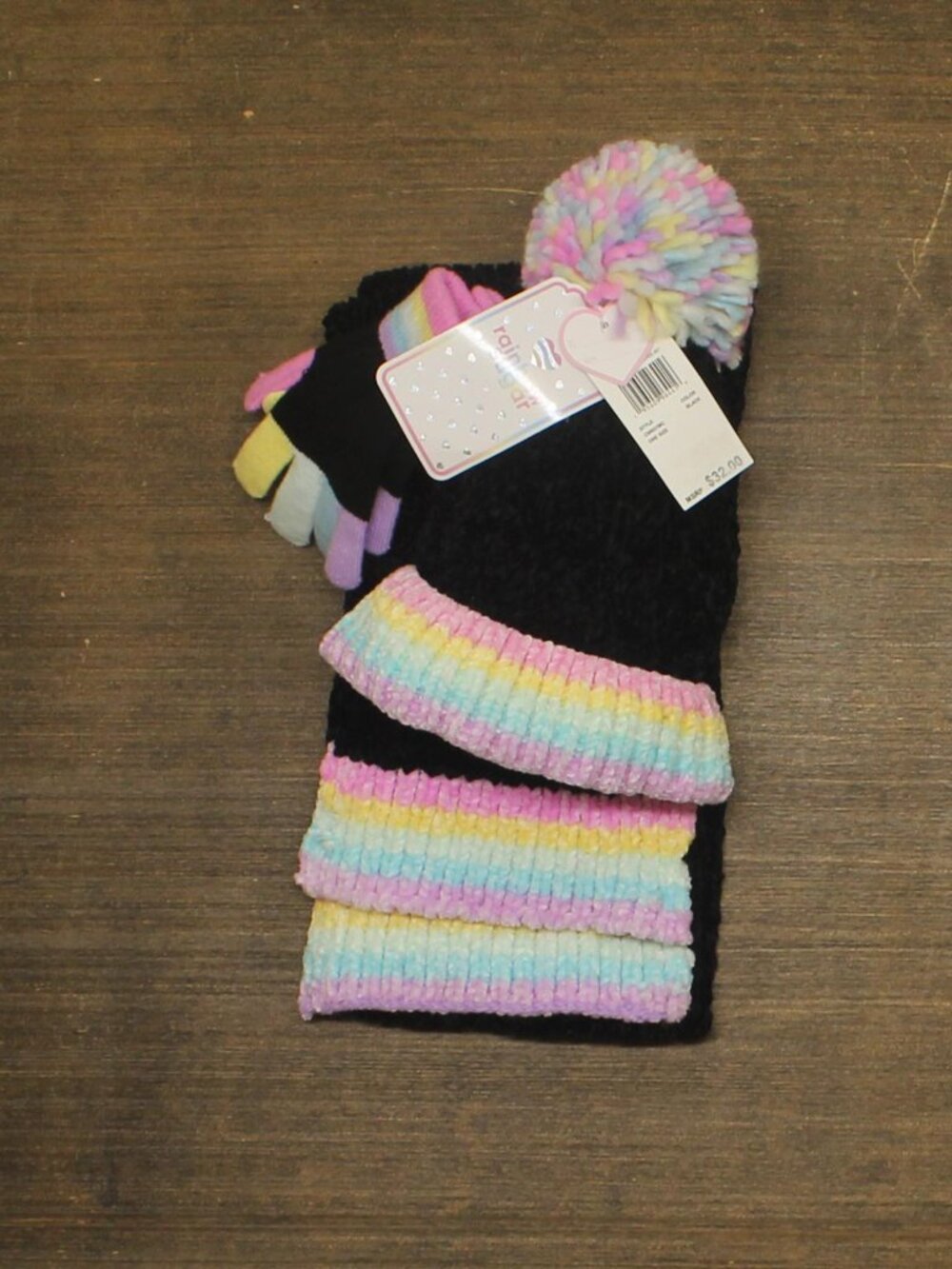InMocean Big Girls Chenille Hat, Glove, Scarf, 3 Piece Set Black One Size